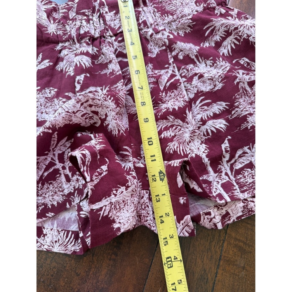 Miss June Paris Burgundy Tropical Palm Toile Paperbag Waist Cotton Shorts Size 1 - Picture 5 of 10